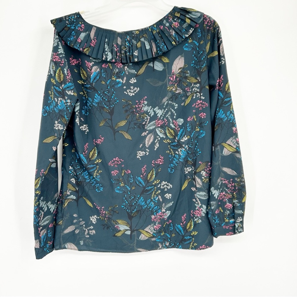 Banana Republic Ruffle Neck Floral‎ Blouse Size Small